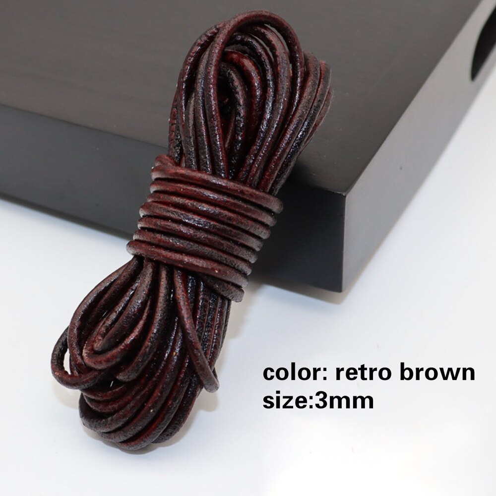 5 metrów czarny/brązowy/kawa 3mm okrągły/płaski skórzany sznurek do biżuterii ciąg koronki liny naszyjnik DIY bransoletka znalezienie: retro brown 3mm