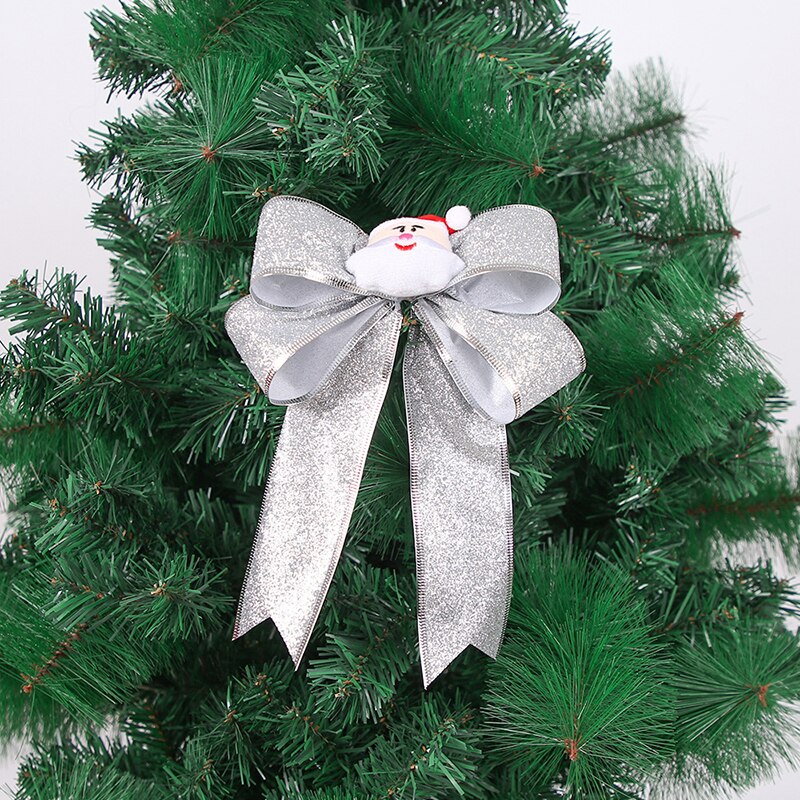 21cm jul rosett tecknad santa älg band rosett guld silver röda rosetter för hantverk julgran prydnader år leveranser: Silver 5