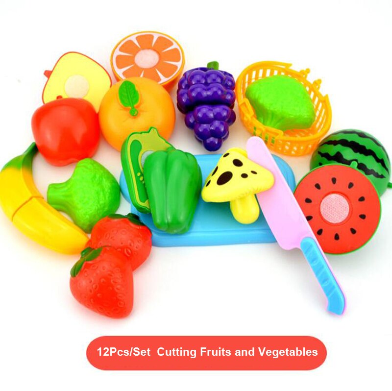 Children Pretend Play Set Plastic Food Toy DIY Cake Toy Cutting Fruit Vegetable Food Pretend Play Toys For Kids Educational: A1201 12Pcs
