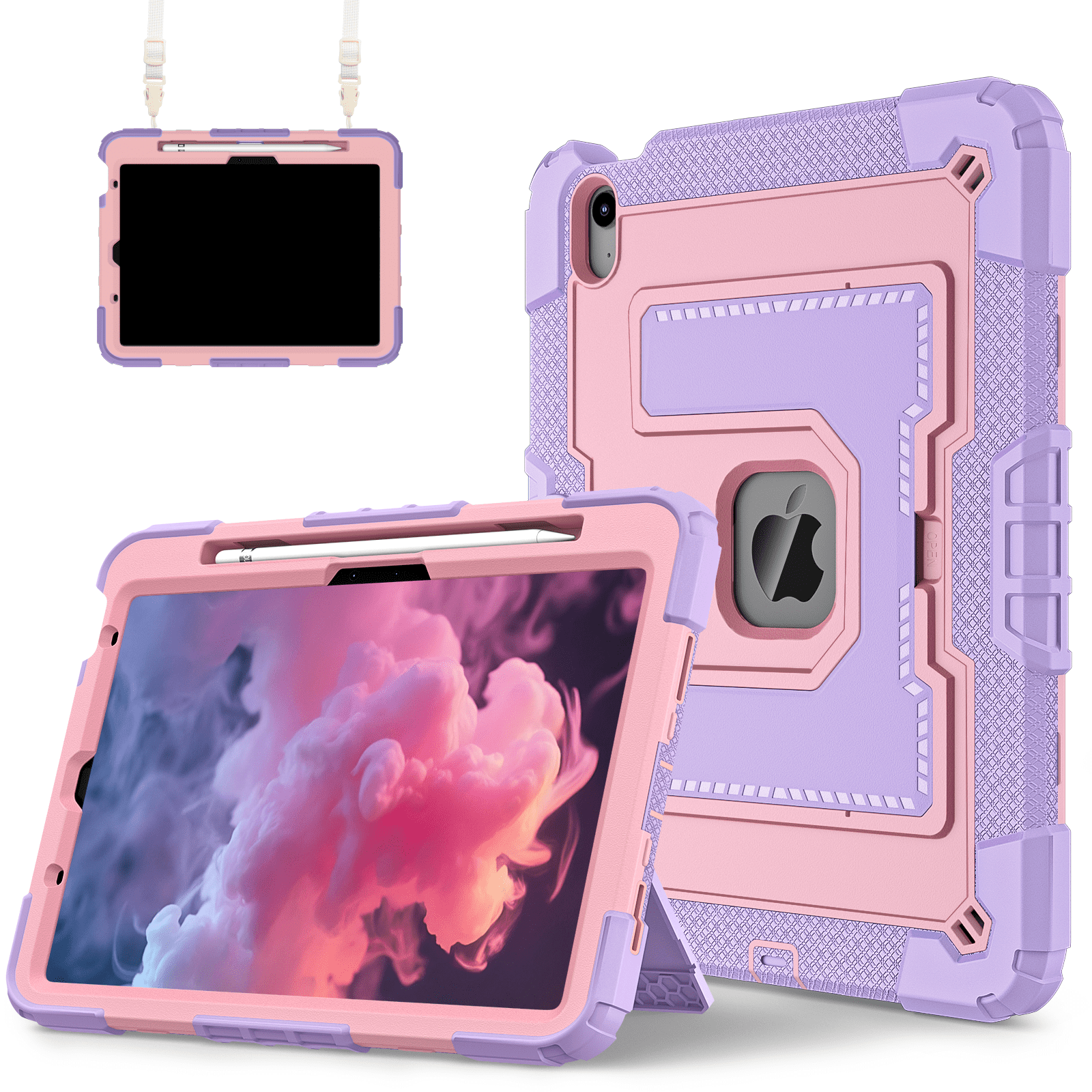 Tabletcover til ipad air 4 5 6th , roterende håndtag, stativ med pennebakke, stødsikkert, robust cover, sikker, giftfri, blød silikone: Ipad air (m3)11- tommer / Hvid