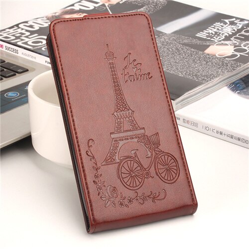 Hongbaiwei voor nokia 5 hoesje, reliëf leren hoesje voor nokia 5 flip case, verticale achterkant, magnetische beschermhoes: Ta bruin