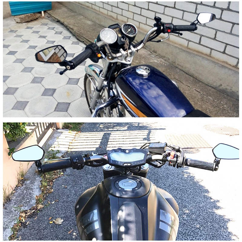 2Pcs Motorfiets Spiegels Bar End Blauw Glas Achteruitrijcamera Motor Stuur End Spiegel Cafe Racer Retrovisor Moto Motorfiets Spiegels