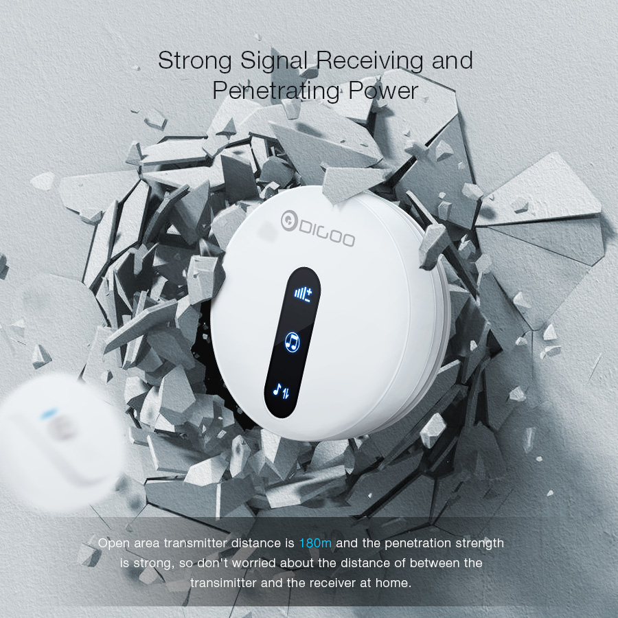 DIGOO DG-SD10 Transmitter Self-powered Waterproof Doorbell EU Plug Unique Sliding Button 58 Melodies 4 Levels Volume Door Bell