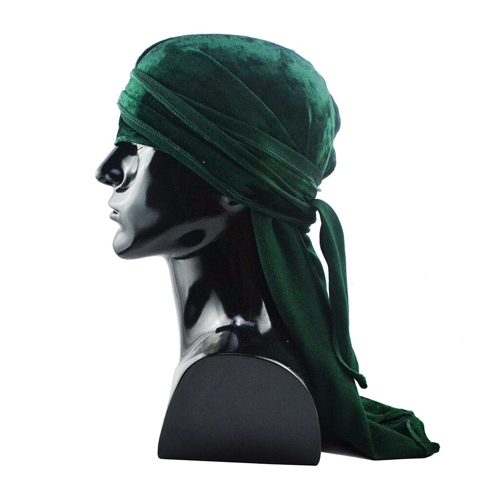 Velours Durag Pour Hommes Pirate Chapeaux Respirant Hiver Flanelle Longue Queue Chapeau de Danse de Rue Casque D&#39;équitation Fond Chapeau Hip-Hop Du chiffon: Green