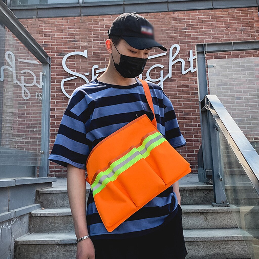 Unisexe neutre personnalité réfléchissant rue polyvalent épaule sac en bandoulière fermeture éclair lettre Oxford matériel principal juin 14