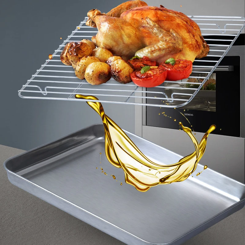 Bandeja para hornear de acero inoxidable con rejilla de alambre para hornear pasteles, bandeja para barbacoa, placa para horno, estante para hornear, herramienta para asar y asar