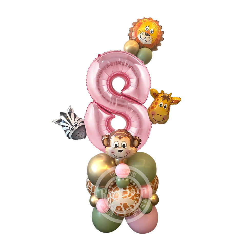 31 pezzi di cartone animale selvatico torre di palloncini da 32 pollici rosa numero palloncino Foglio per decorazioni per feste di compleanno a tema selvaggio uno da ragazza: Colore Rosso della rosa