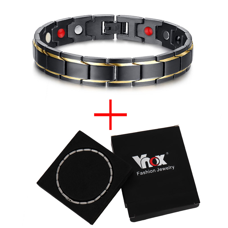 Vnox DIY Adjustable Black Men's Stainless Steel Long Bracelets & Bangles Magnetic Health Care Jewelry: Standard free box