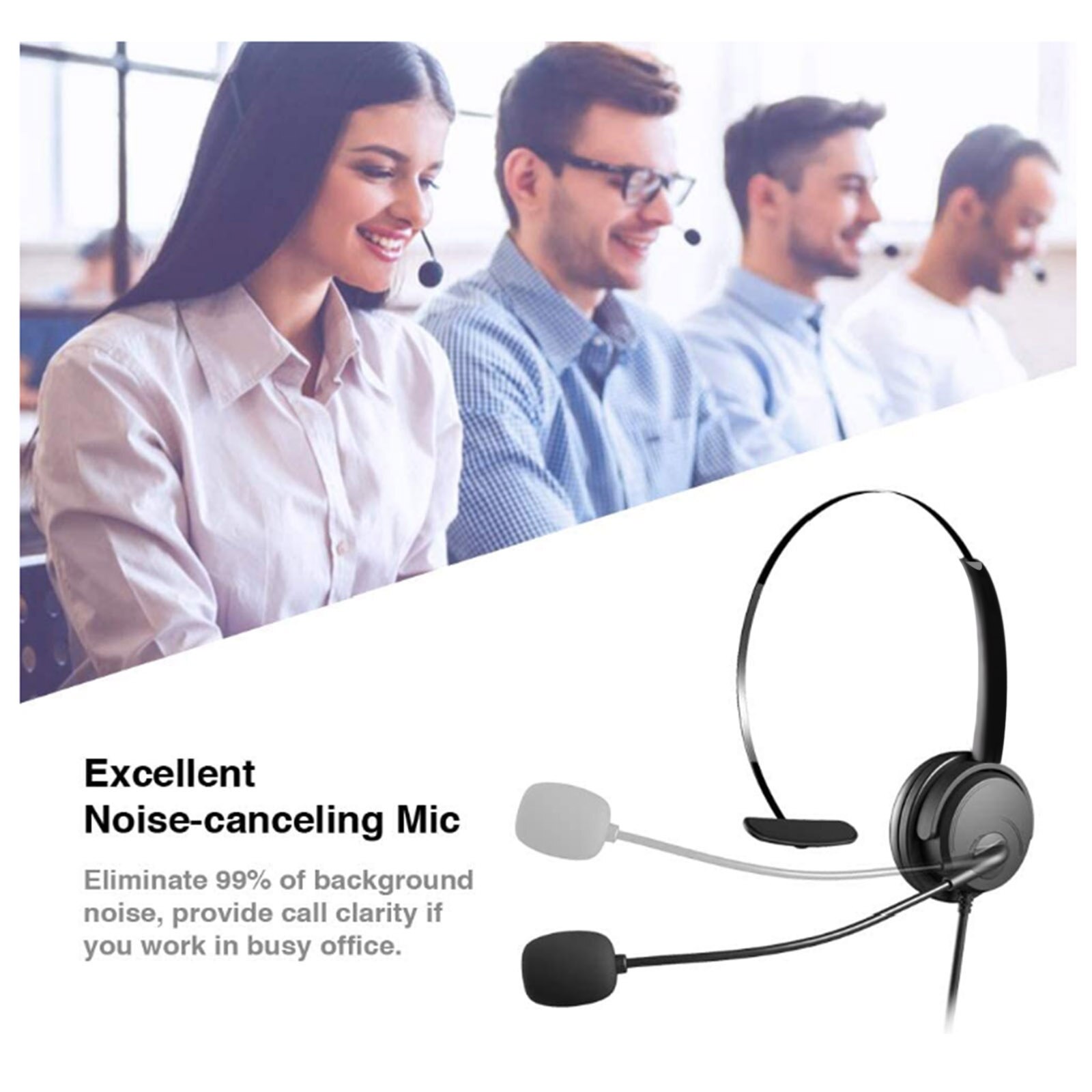 Single Ear Headset USB Headphones Head-mounted Computer Headphone Ear Call Center Headsets with in-Cord Volume Control