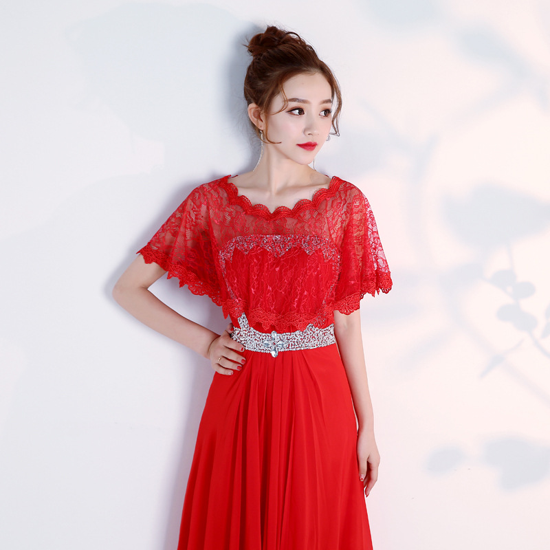 Lace Wedding Wraps Short Bridal Shawl Summer Lace Female Evening Party Capes Wedding Accessories Women's Jacket: Red