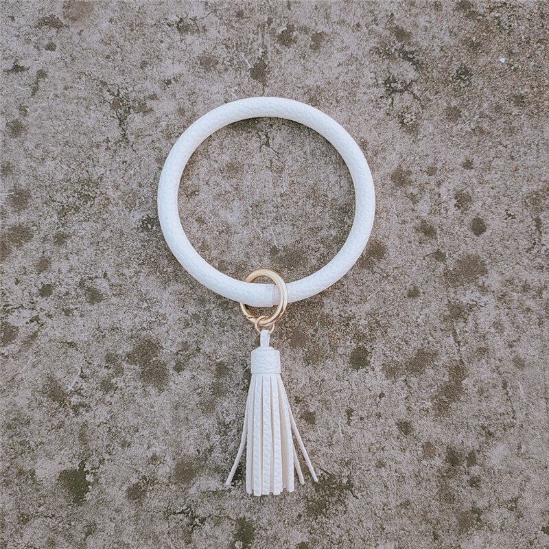 SEDmart PU Leather Keychain Bracelet for Women Big Circle Spot Tassel Wristlet KeyRing Wrist Strap Jewelry Women Accessories: 5