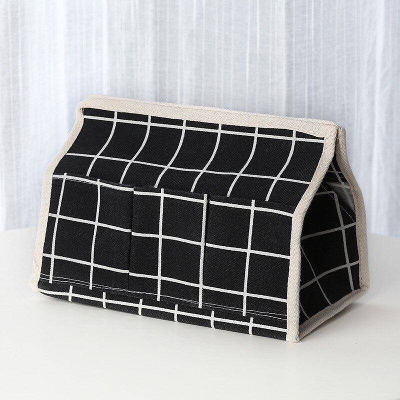 Bomuld linned tissuekasse multifunktionel desktop arrangør serviet holder opbevaringsboks boite mouchoir: Sort
