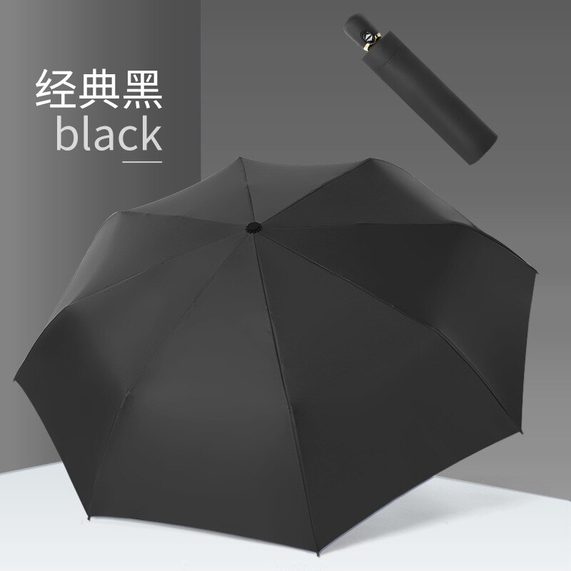 Ins Automatische Paraplu Opvouwbare Parasol Parasol Paraplu Paraplu Regen Vrouwen Strand Paraplu Mode Multi-color: Obsidian black