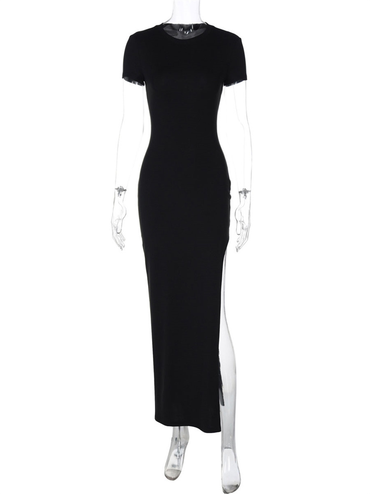 Tossy Summer Black Maxi Dress For Women High Waist Short Sleeve Side Split Sexy Party Dress Gown Female Bodycon Dress