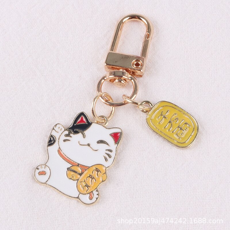 Lucky Cat Key Chain Couple Decoration Keychain School Keyring Key Chain Stainless Steel Mother Father Kids Keyring: 1Pc B