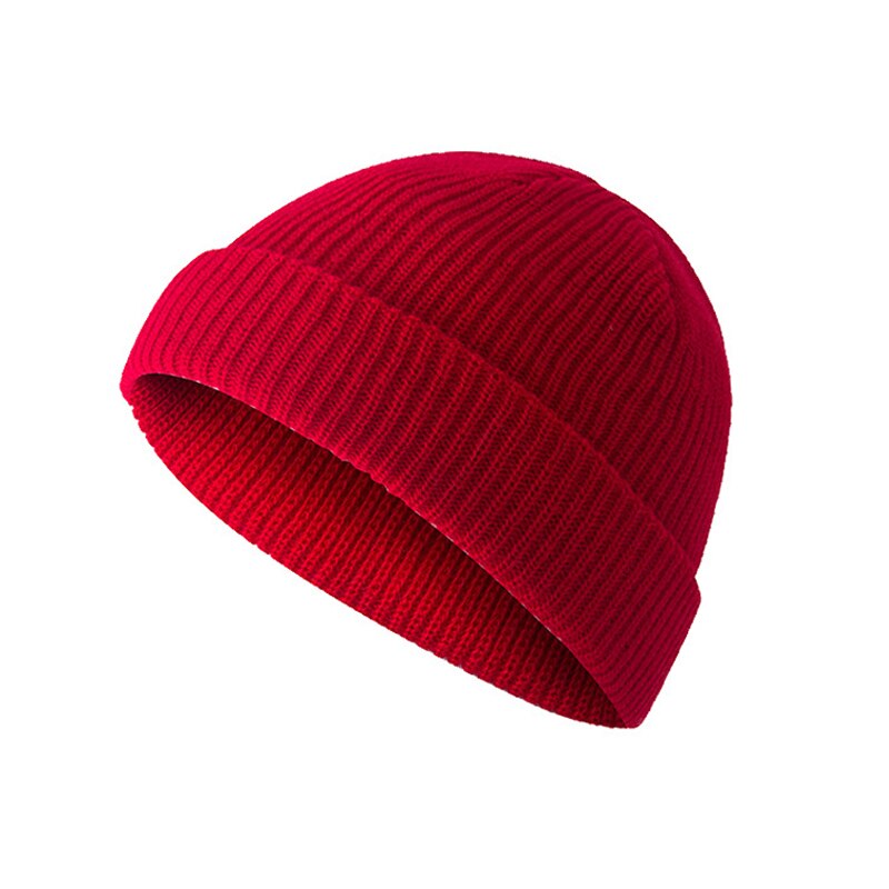 Beanie Hat Cap Roll up Warm Fisherman Knitting Solid Color for Men Women Winter ZJ55: Red