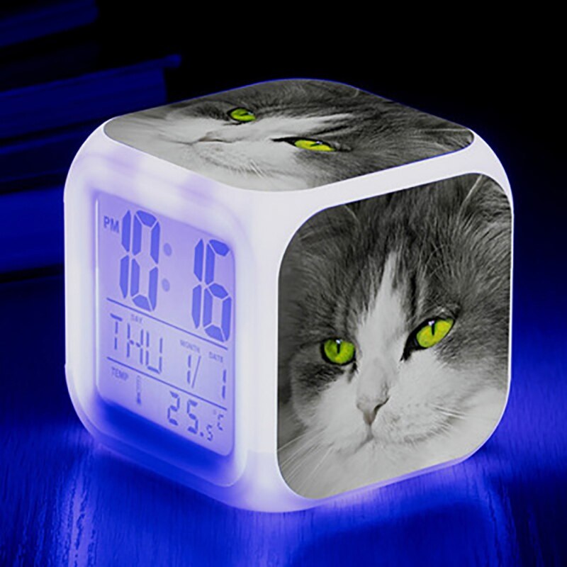 Mignon Animal chat plissant autour coloré carré réveil petit réveil (2 piles AG13)·: B
