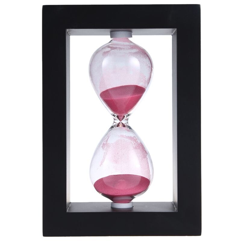 Wooden Frame 30 Minutes Hourglass Sand Timer Black Frame Pink Sand