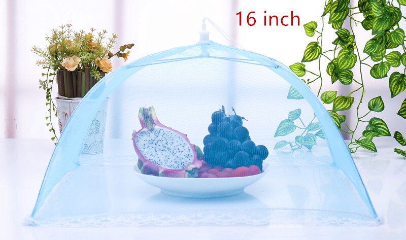 Mesh Foldable Food Covers Kitchen Anti Fly MosquitoTable Dish Cover Tent Dome Net Umbrella Picnic Protect Cover Kitchen Tools: Blue 16 inch