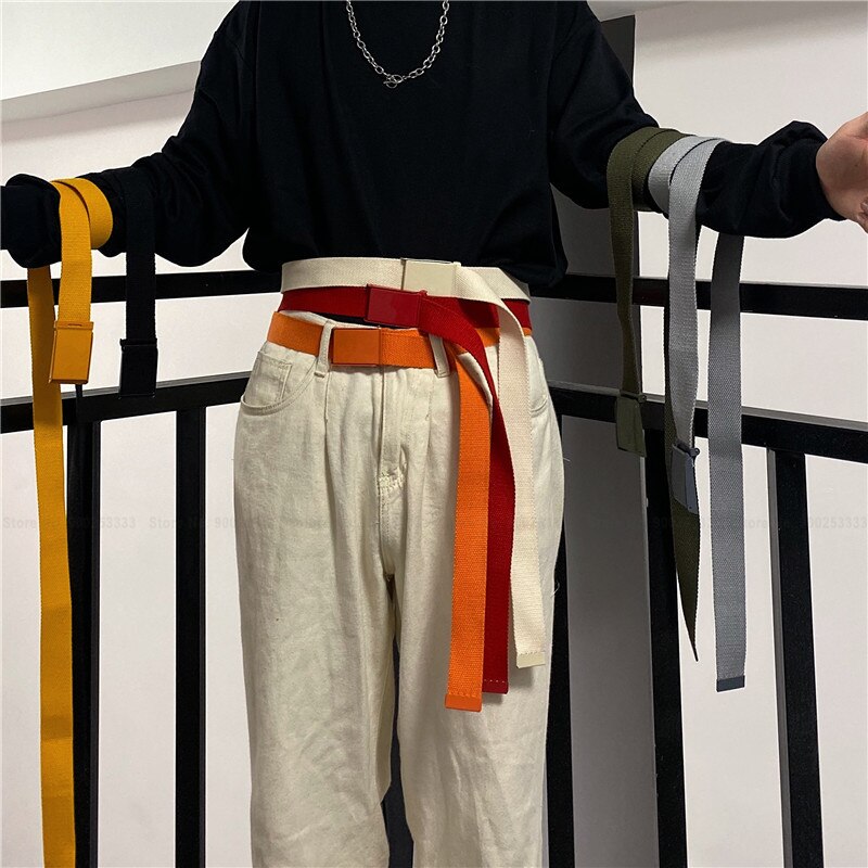 7 farben Frauen Männer Paare Leinwand Gürtel Gürtel Schnalle Einstellbare Koreanische Japanischen Harajuku Stil Streetwear Bund 120cm