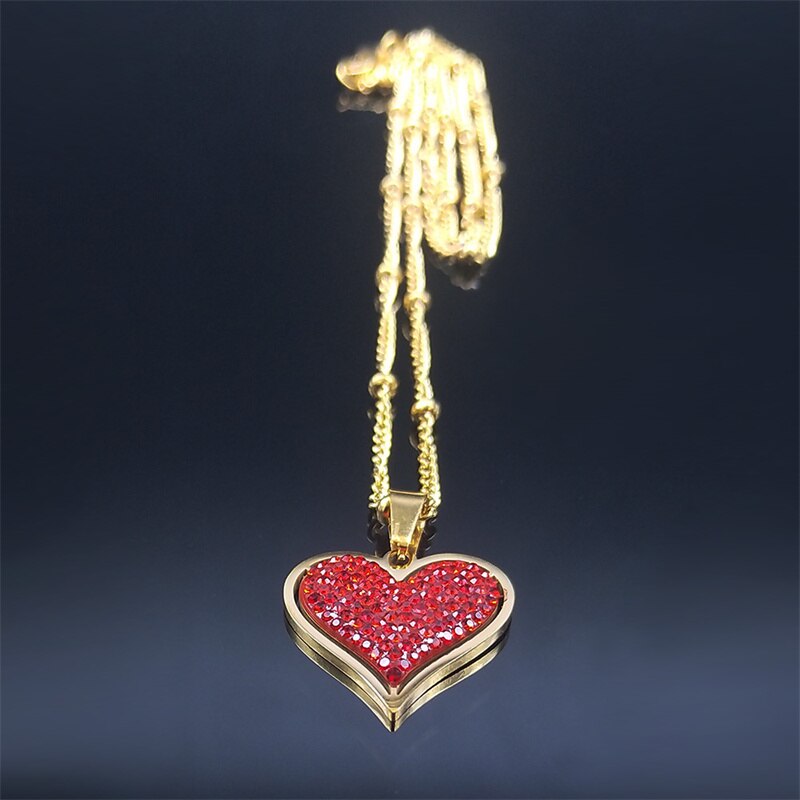 2021 moda amor coração de aço inoxidável vermelho cristal charme colar cor do ouro pequenos colares jóias chaine collier n8047s01