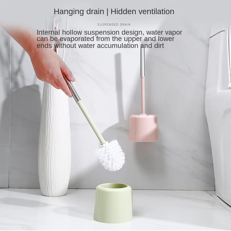 Baderomstilbehør toalettbørste med holder, flatt hode, fleksible børster, hullfri veggmontert toalettbørste med spalteplass