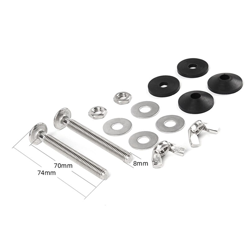 Kit de pernos de cisterna para tanque de inodoro, accesorio de fijación de acero inoxidable para cacerola de inodoro con juntas dobles, 2 paquetes
