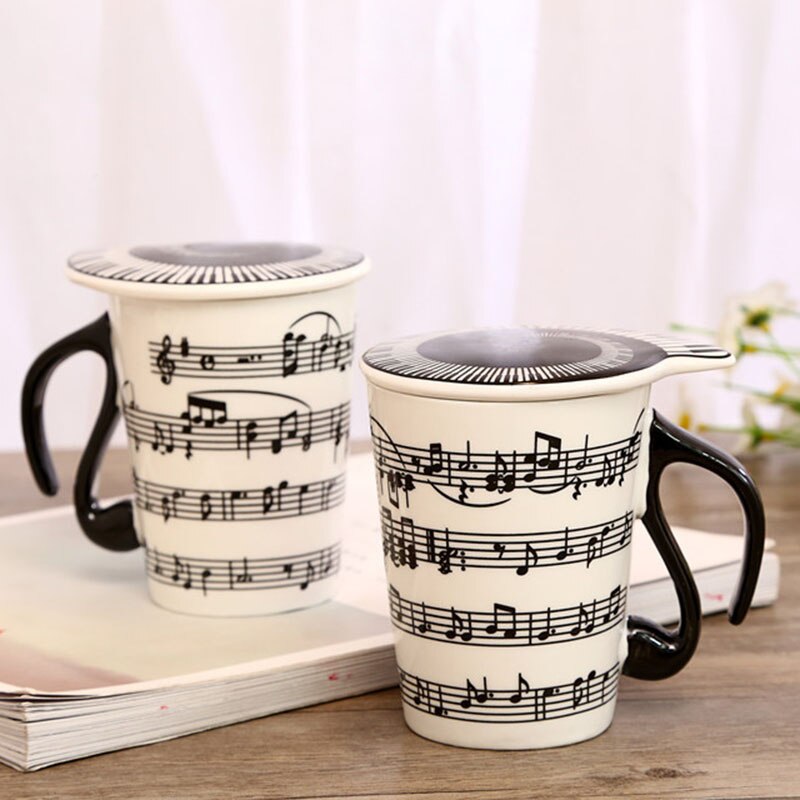 sterben Neue Kreative Keramik Musiker Kaffee Becher Musik Noten Klavier Tastatur Tee Tasse mit Deckel Dauben Musik Notizen als Partei: 1