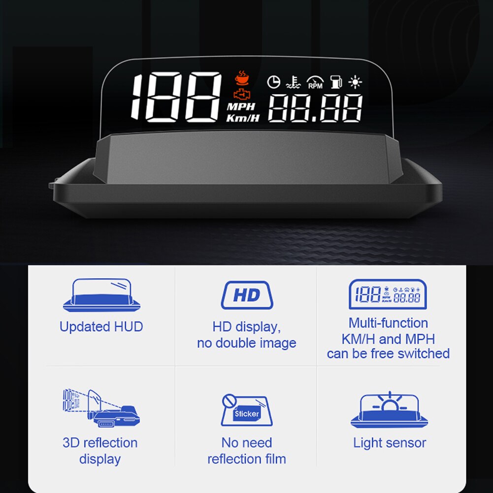 L3 Car HUD OBD II OBD2 Speedometer Overspeed Warning RPM Water Oil Temp Fuel Consumption Head Up Display Support Hybrid Cars