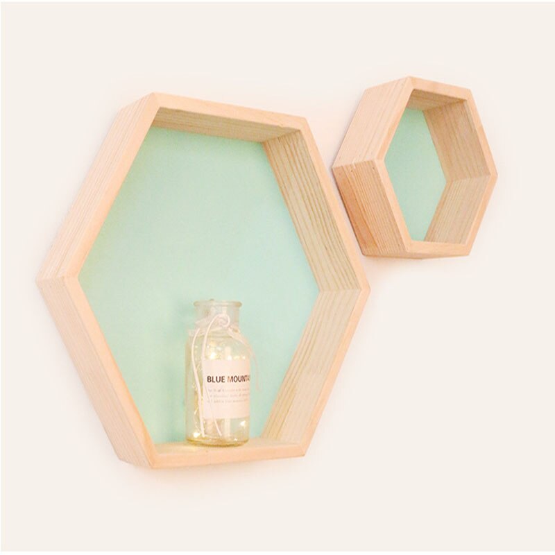 Kleurrijke Moderne Massief Houten Muur Decoratie Rack Wanddecoratie Creatieve Display Rack Honingraat Hexagon Rack