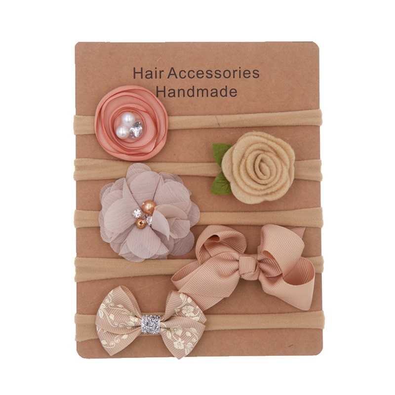 6pcs/set Elastic Flower Headbands for Baby Girls Hair Accessories Baby Girls Bow Nylon Turban Skinny Stretchy Rubber Hair ban