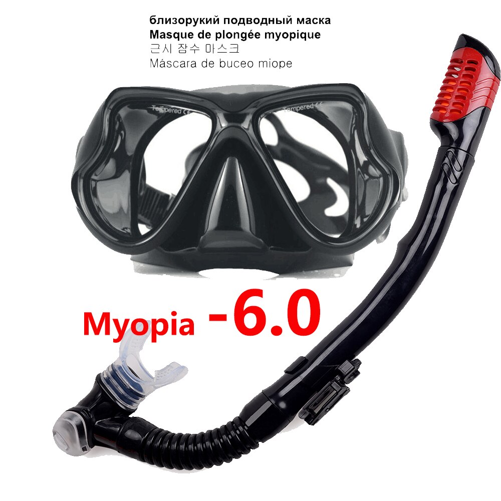 Myopia Diving mask Snorkeling Set nearsighted swimming goggle short sighted nearsightedness -1.5 to -6.0: black  Myopia -6.0