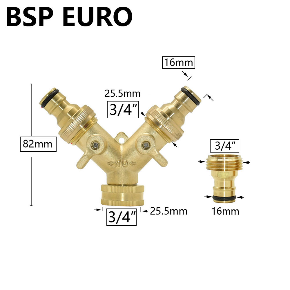 Brass 3/4" Thread Garden Tap Hose Water Splitter 2-Way Garden Irrigation Valve Y Type Watering Adjustable Switch Controller: Blue