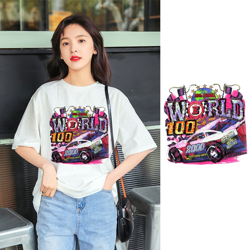 Grote Borduurwerk Auto Sequin Doek Stickers Kleding Patch Jas T-shirt Gat Stickers Cartoon Decoratieve Stickers E-02