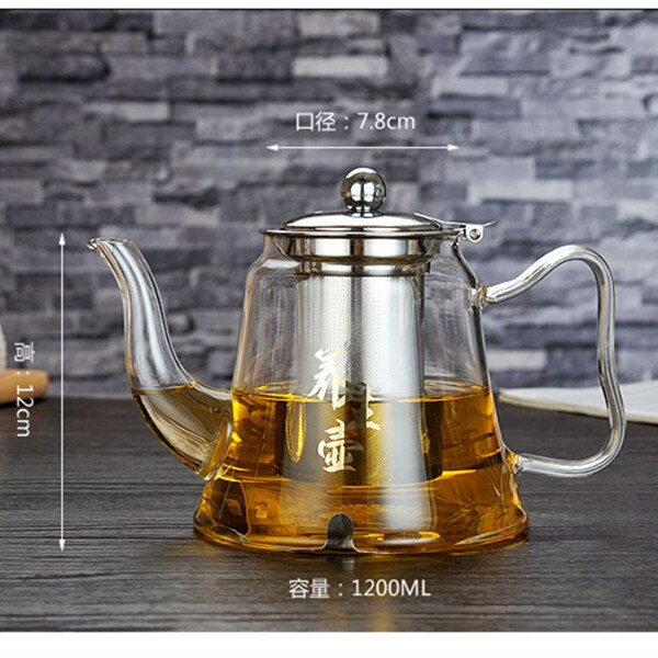 1200ml transparent heat-resistant glass coffee pot Chinese Kung Fu teapot built-in 304 stainless steel tea leak fruit juice jug: 1