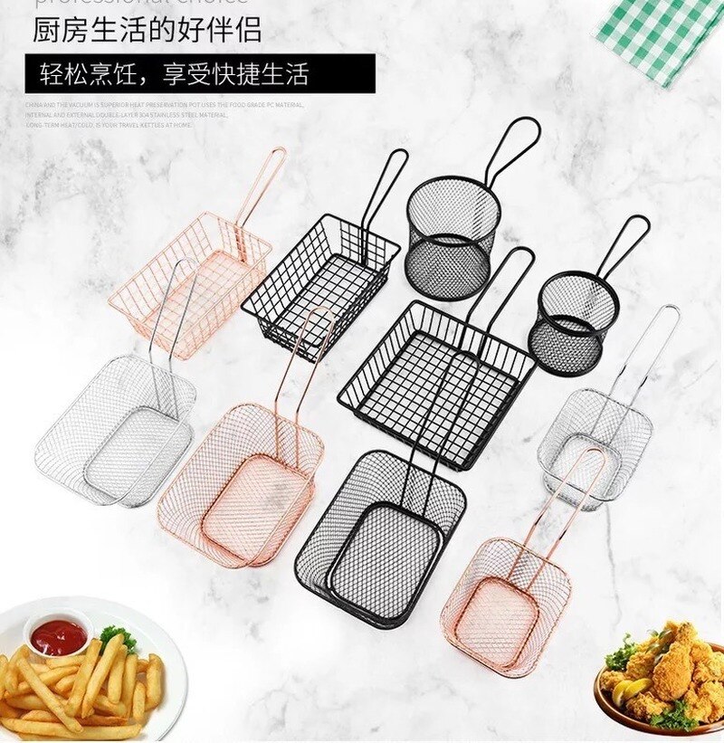 Stainless steel frying basket net French fries basket frying frame square oil control filter frying basket dense frying screen