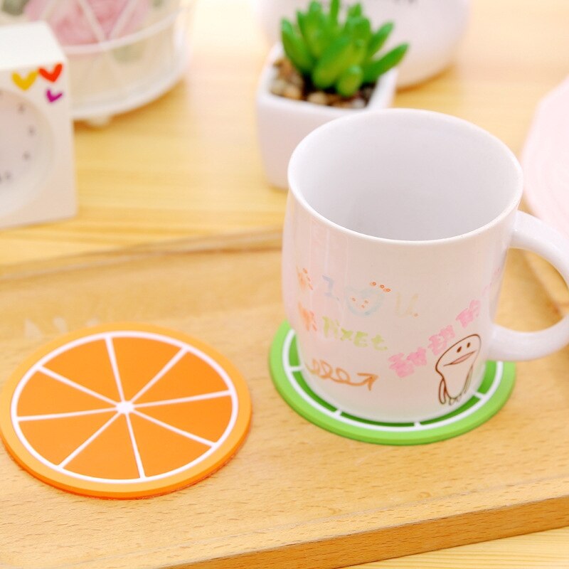 Fruit Shape Coaster Cup Pads Silicone Insulation Mat Drink Holder Watermelon Kiwi Fruit Lime Mango Orange Carambola