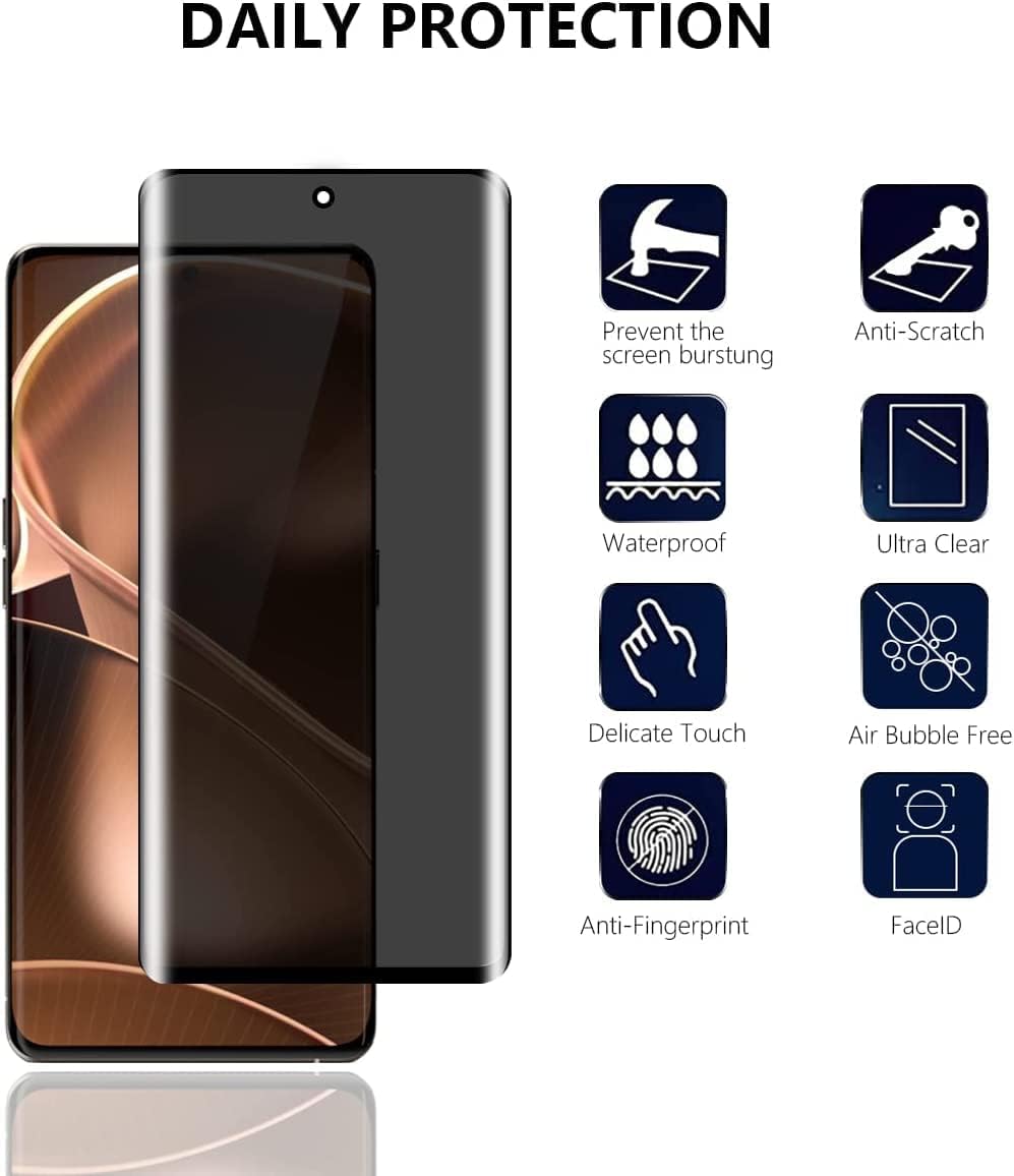 2/4Pcs 3D Screen Protector Privacy Glass For OPPO Reno 10 Pro + Anti Spy Tempered Glass，Unable to unlock with fingerprint