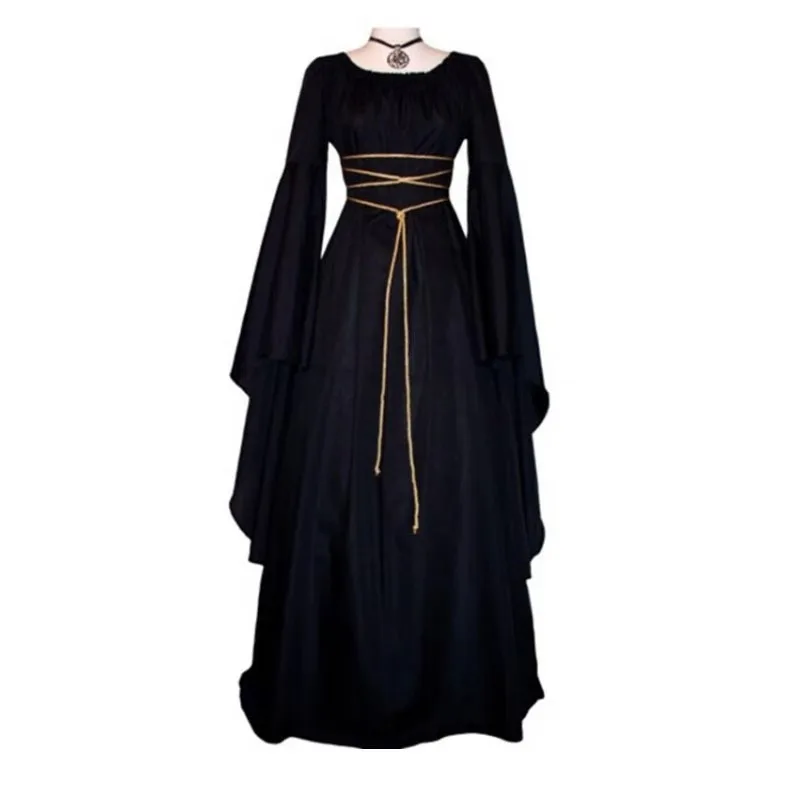 Robe Longue Vintage Style Medieval pour Femme, Tenue de Sol Gothique, Retro, Cosplay, ixd'Halloween et Carnaval, 303: S / Black