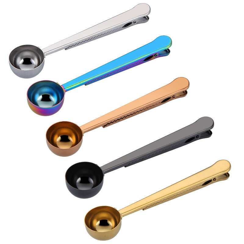 1 uds, cuchara de bolas de helado de acero inoxidable para café, cucharadas de té medidoras con Clip, cucharas medidoras, herramienta de cocina