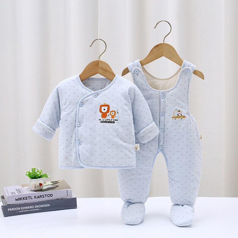 Pasgeboren Jongen Meisjes Kleding Set Lente Winter Baby Jassen + Bib Overalls Baby Jongens Kleding Bobysuit Katoenen Baby Kostuum: Blauw