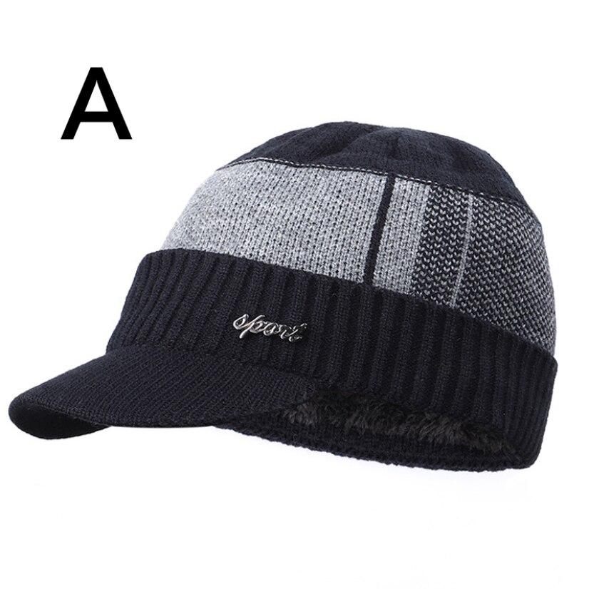 Gorros tejidos nuevos para hombre, gorros gruesos para exterior, gorros cálidos para otoño e invierno, gorros de terciopelo de punto para hombre, conjuntos informales de dos piezas: A