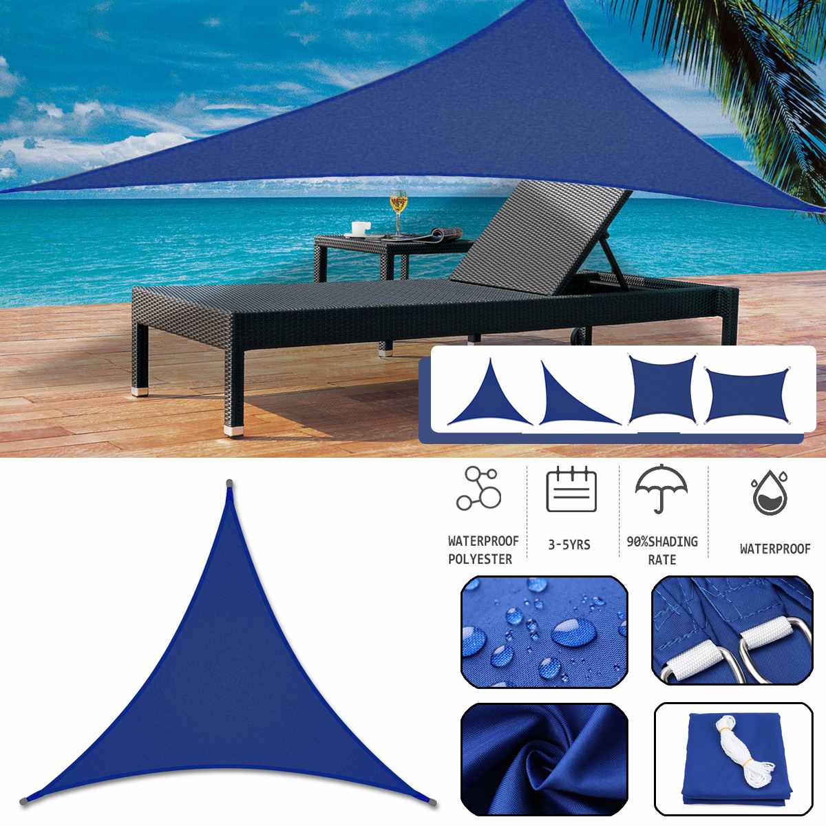 300D Sun Shade Sail Waterproof Rectangle Triangle Garden Beach Awning Camping Patio Pool Sun Canopy Tent Sun Shelter Royal Blue