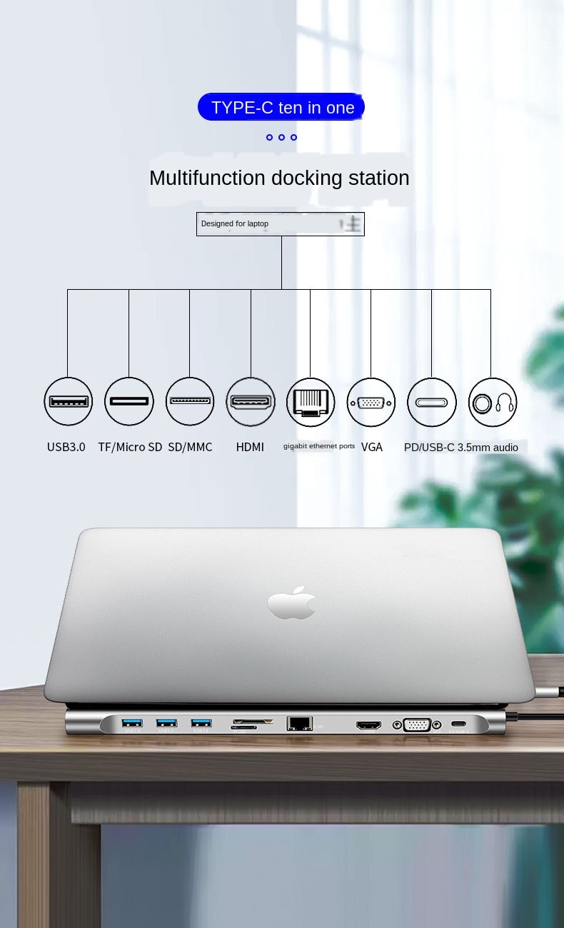 Tipo di computer portatile-C 10 in 1 attracco stazione USB per Macbook taccuino supporto MOZZO in lega di alluminio