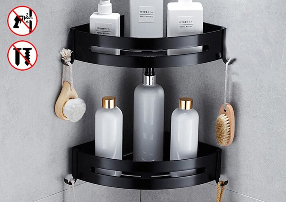 Dreieck Handtuch Dusche Storage Rack Schwarz Ecke Regale Wand Montiert Aluminium Lagerung Korb Organizer Bad Zubehör: B-Triangle-2 tiers