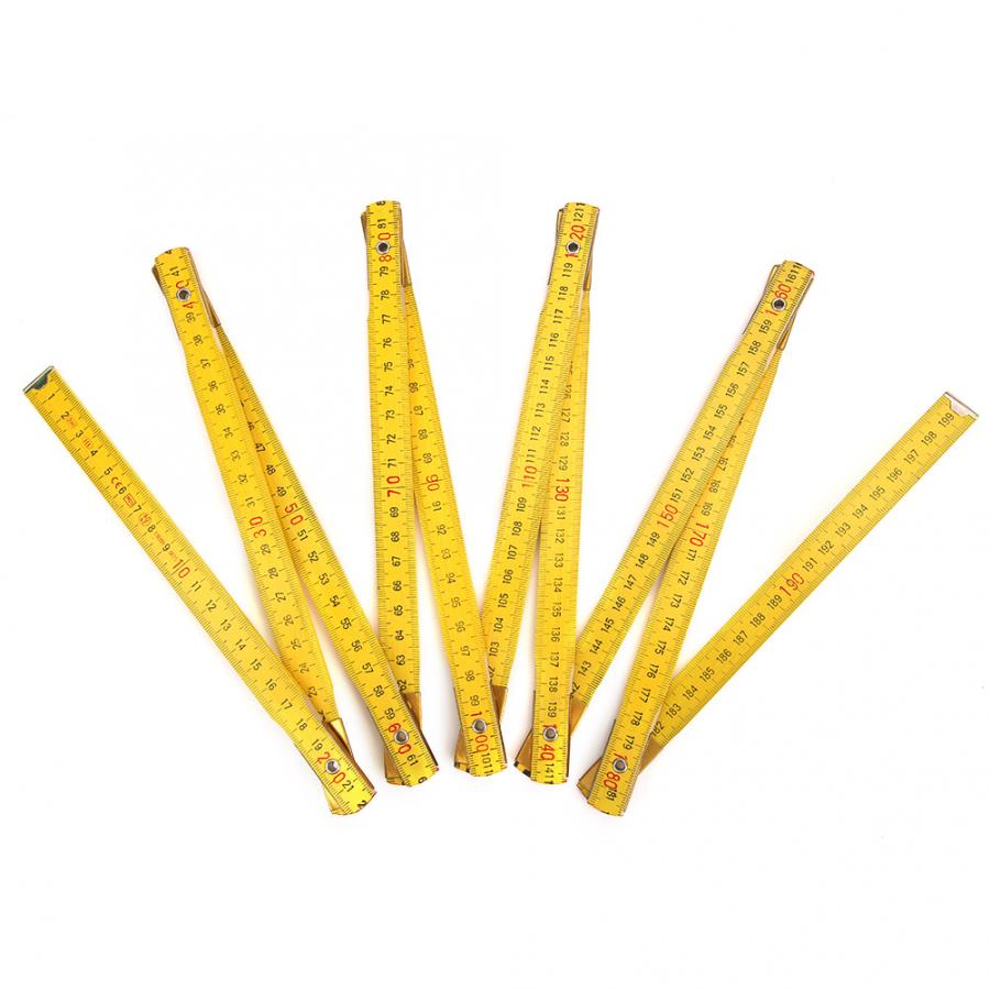 Portable Carpenter Wooden Folding Ruler 2m / 6.6ft 10 Folds Wooden Yard Stick Ruler Teaching Supplies Matching Tools