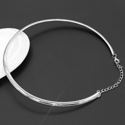 1Pc Kettingen Punk Eenvoudige Ronde Cirkel Draaimomenten Voor Vrouwen Dames Metalen Goud Zilver Draad Ketting Kraag Choker meisjes: Silver