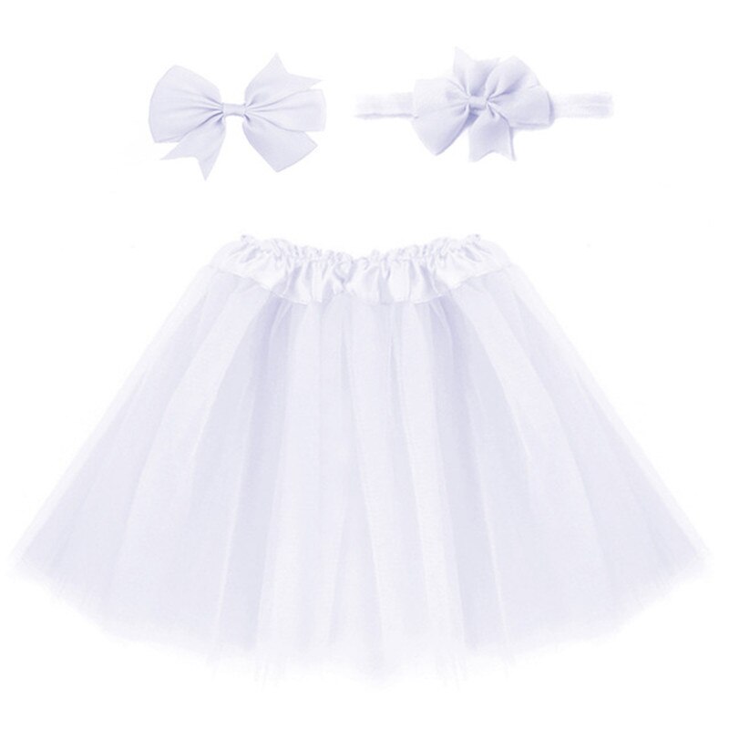 2 Soorten Leuke Meisjes Prinses Partij Kinderkleding Pluizige Tulle Bow Haar Accessoires Tutu Rok + Haar Clip: 1-White