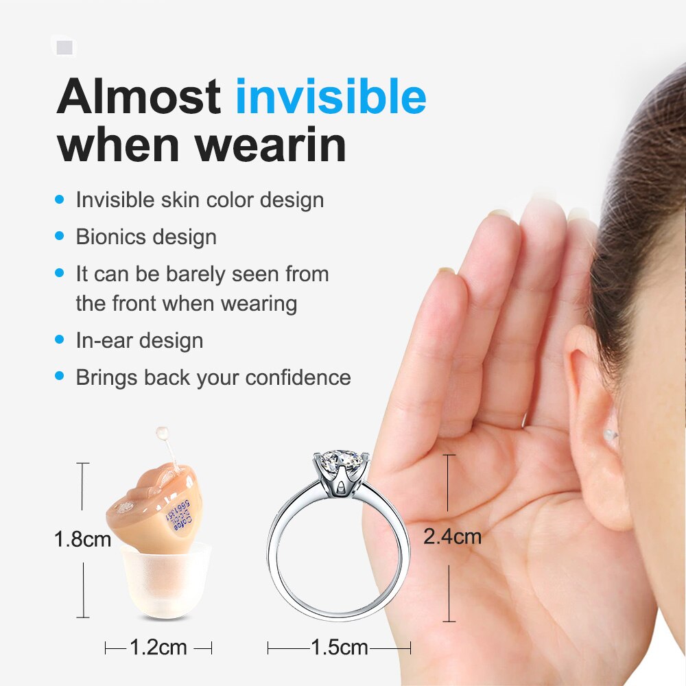 Cofoe usynligt høreapparat mini lydforstærker in-ear intelligent støjreduktion velegnet til mennesker med høretab og ældre