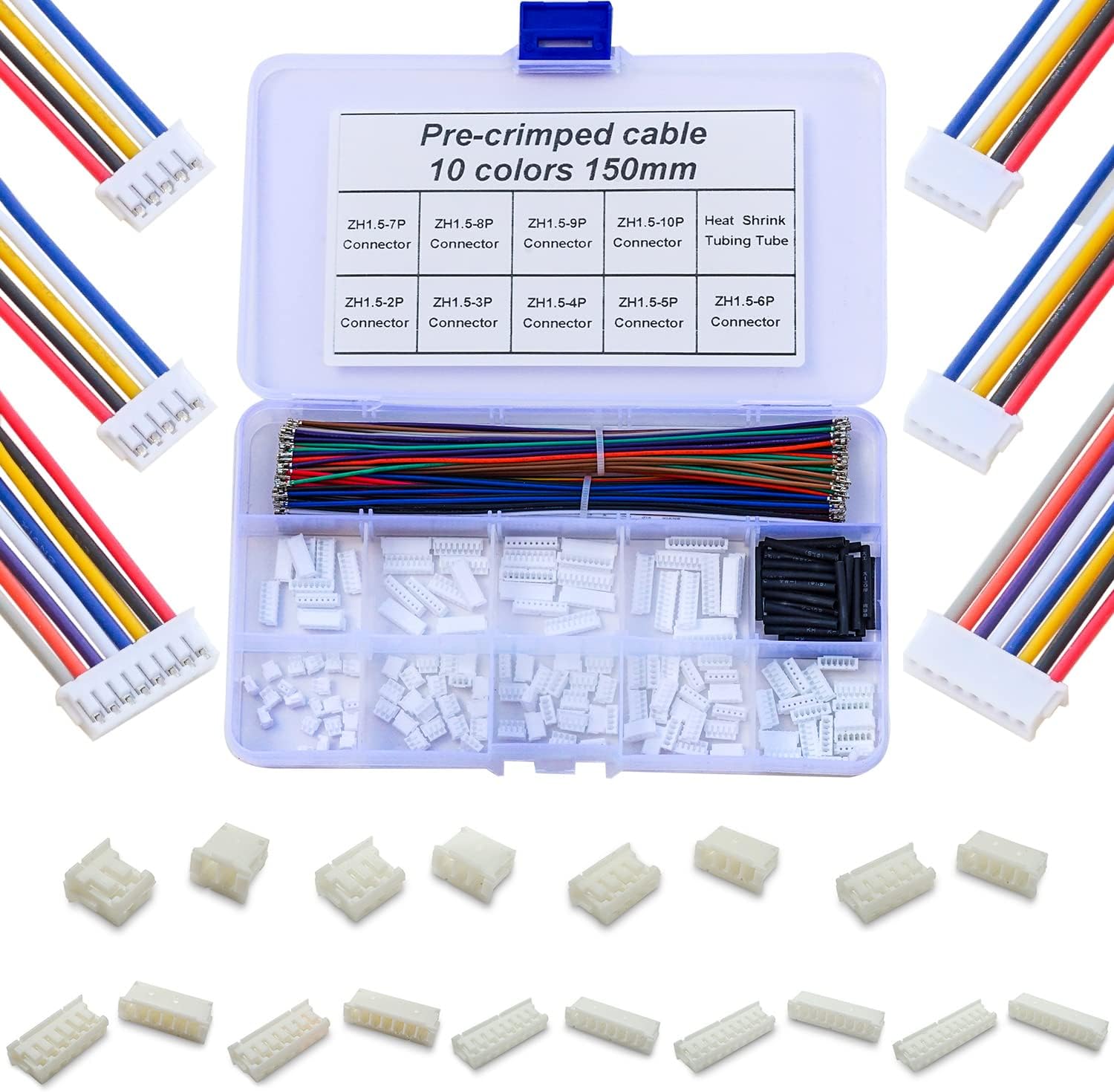 Keszoox jst 1.0/1.25/1.5/2.0/2.5mm- pitch stiksæt jst sh gh zh ph  xh 2-6 -benet hus med prækrympede 22-28 awg-kabler